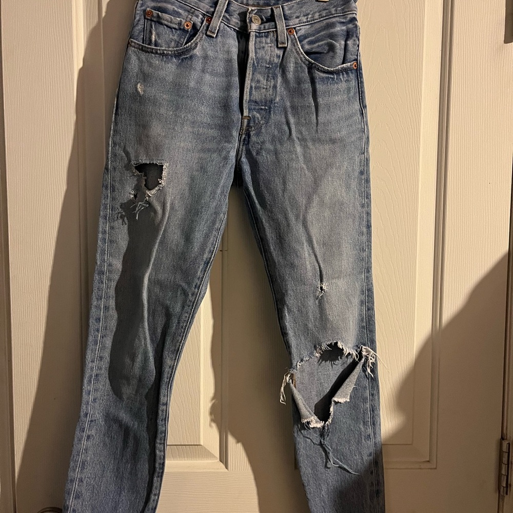 Levi's Light Blue Distressed Women's Straight Leg Jeans